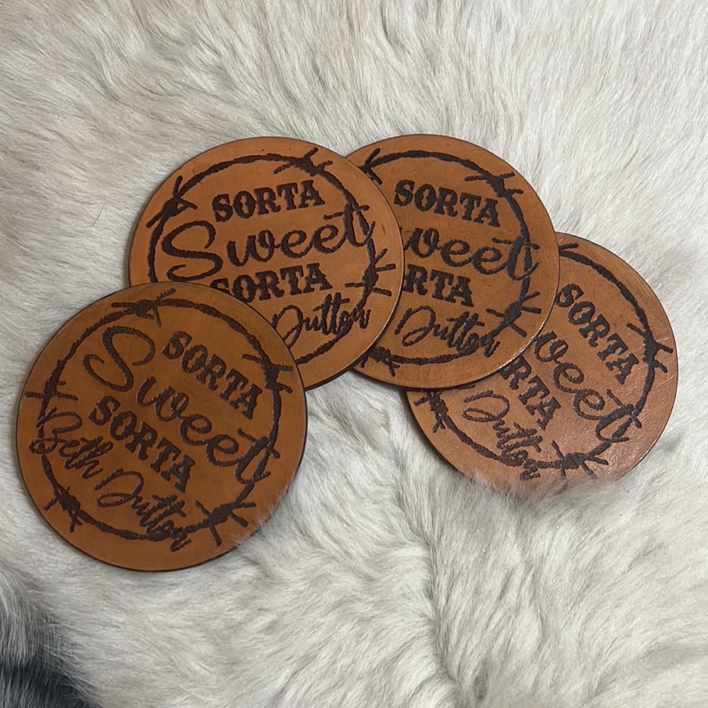Set of 4 Hand Crafted Custom Leather Yellowstone Inspired Coasters